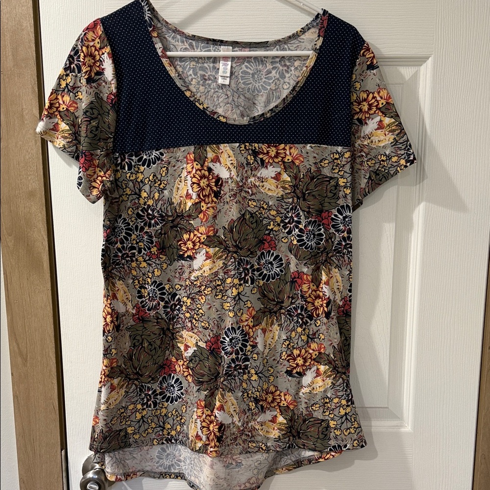 LuLaRoe Multicolor Floral Blouse with Navy Accents